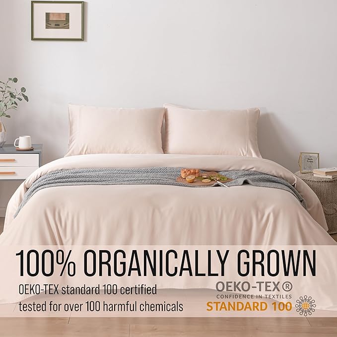Bella Coterie Luxury Bamboo Viscose Split King Size Sheet Set | 2 Fitted Sheets for Sleep Number & Adjustable Beds | 100% Organically Grown | Cooling & Ultra Soft | 18” Deep Pocket [Champagne]