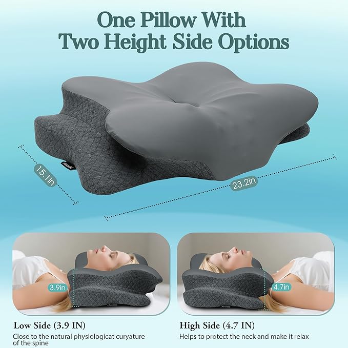 Cervical Neck Pillow for Sleeping,Memory Foam Pillows for Neck Pain Relief,Ergonomic Neck Support Contour Pillow for Side Back Stomach Sleepers,Orthopedic Breathable Pillowcase(Dark Grey)