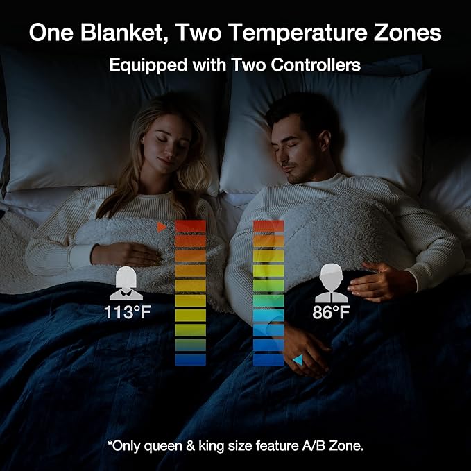 WOOMER Heated Blanket King Size,Durable Flannel and Soft Sherpa,Dual Control,90” × 100” Electric Blanket, 10 Heat Levels&0.5-12h auto-Off, Overheat Protection,Energy Efficient