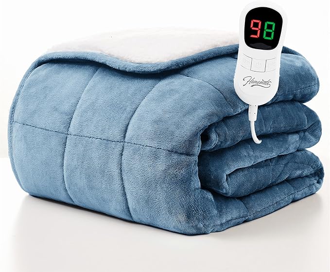 Homemate Heated Weighted Blanket for Adults - 50"x60" 10lbs Electric Throw Fast Heating Heavy Blanket 1/2/4/6/8 Hour Auto Off 10 Heat Levels Over-Heat Protection Soft Flannel Sherpa