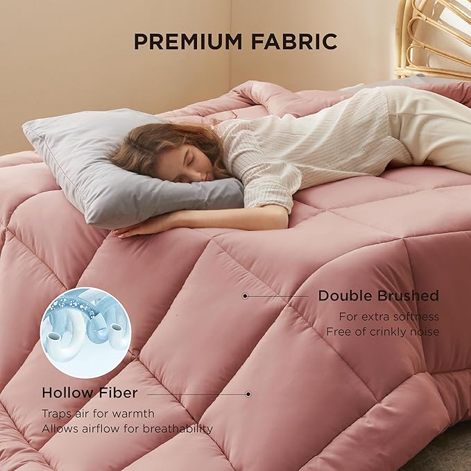Bedsure Comforter Duvet Insert - Quilted Comforters King Size, All Season Duvet, GentleSoft Down Alternative Bedding, with 8 Tabs, Gifts for Women/Men, Dusty Pink, King 90 x 102 Inches