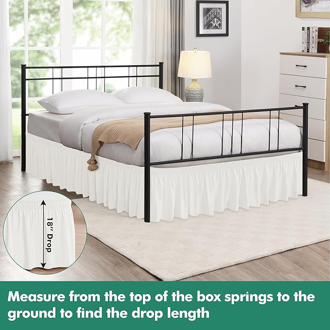 Biscaynebay Wrap Around Bed Skirts with Split Corners for Twin/Twin XL Beds 18" Drop, Ivory Adjustable Elastic Dust Ruffles Easy Fit Wrinkle Resistant Silky Luxurious Fabric Machine Washable