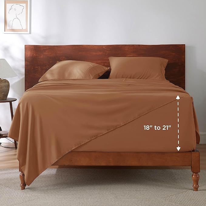 Bedsure Deep Pocket Queen Sheets Set - Fits Mattresses Up to 21 Inches Thick - 4 Piece GentleSoft Bed Sheets, Moisture Wicking, Soft & Cooling Bedsheet & Pillowcases, Easy & Secure Fit, Burnt Orange
