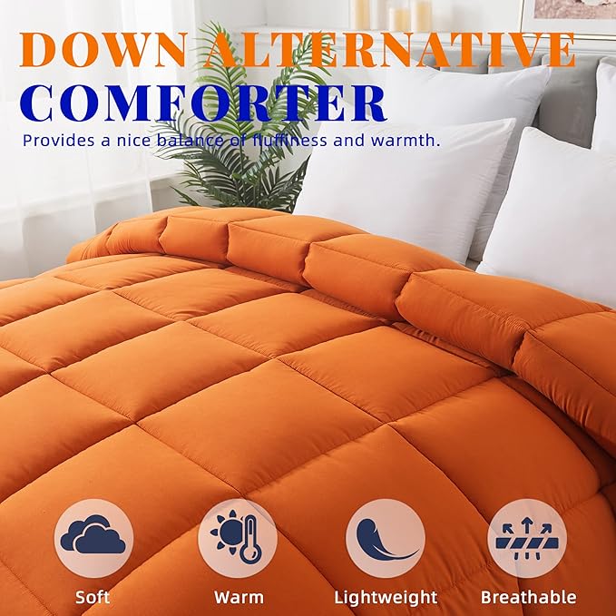 Cosybay Down Alternative Comforter (Burnt Orange, Queen) - All Season Soft Quilted Queen Size Bed Comforter -Lightweight Duvet Insert with Corner Tabs -Winter Summer Warm Fluffy, 88x92inches