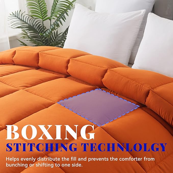 Cosybay Down Alternative Comforter (Burnt Orange, King) - All Season Soft Quilted King Size Bed Comforter - Duvet Insert with Corner Tabs - Winter Summer Warm Fluffy, 102x90 inches