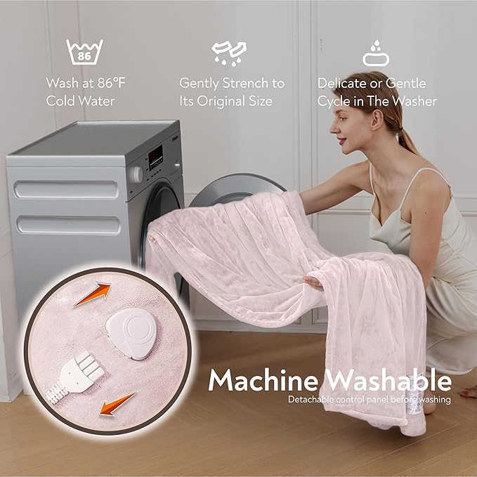 Wapaneus Foot Pocket Heated Blanket Electric Throw with 10 Heating Levels and 4 Timer Settings 4 Hours Auto Shut Off, Flannel Fast-Heating Heated Throw 50" x 60", Machine Washable, Pink
