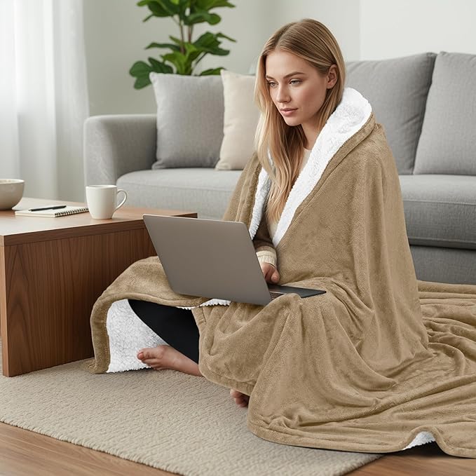 Utopia Bedding Sherpa Blanket Queen Size (Camel, 90x90 Inches) - Soft Lightweight Plush Fleece Reversible Blanket for Bed, Sofa, Couch, Camping and Travel