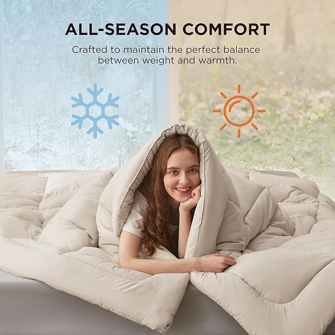 Bedsure Comforter Duvet Insert - Quilted Comforters Cal King Size, All Season Duvet, GentleSoft Down Alternative Bedding, with 8 Tabs, Gifts for Women/Men, Linen, California King 96 X 102 Inches
