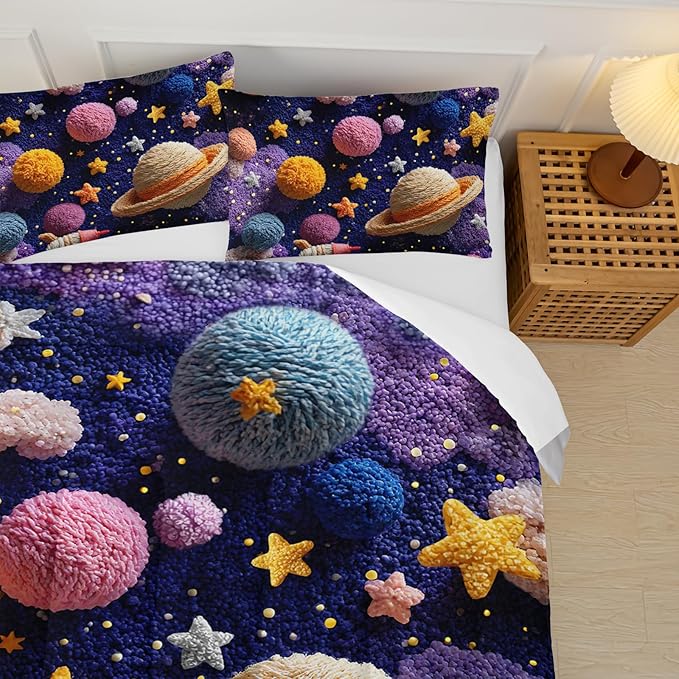 Puple Pink Galaxy Comforter Full Size，Galaxy Theme Bedding Set Full for Kids