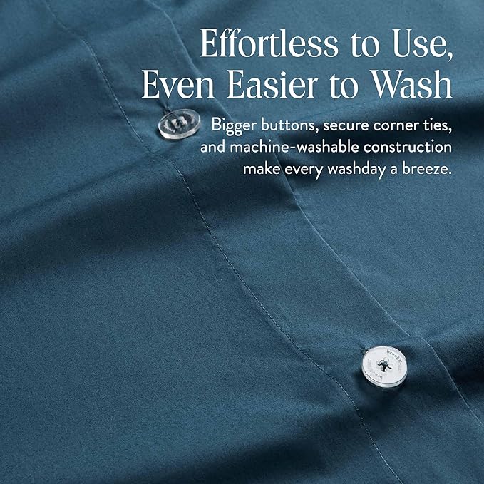 Brooklinen Luxury Percale Duvet Cover – 100% Cotton, Cool, Crisp, Extra-Long Corner Ties, Button Closure, Soft & Breathable – Machine Washable, Duvet Cover Full/Queen Bed Sizes (Abyss)