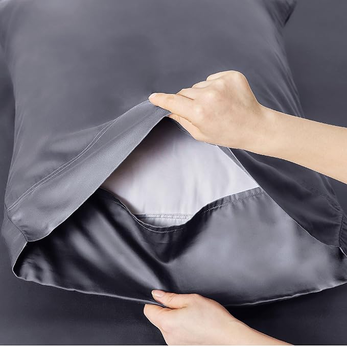 Bedsure King Size Sheets Set, Cooling Sheets for Hot Sleepers, Rayon Derived from Bamboo, Breathable & Soft, Deep Pocket Up to 16 Inches, Hotel Luxury Silky Bedding, Dark Grey