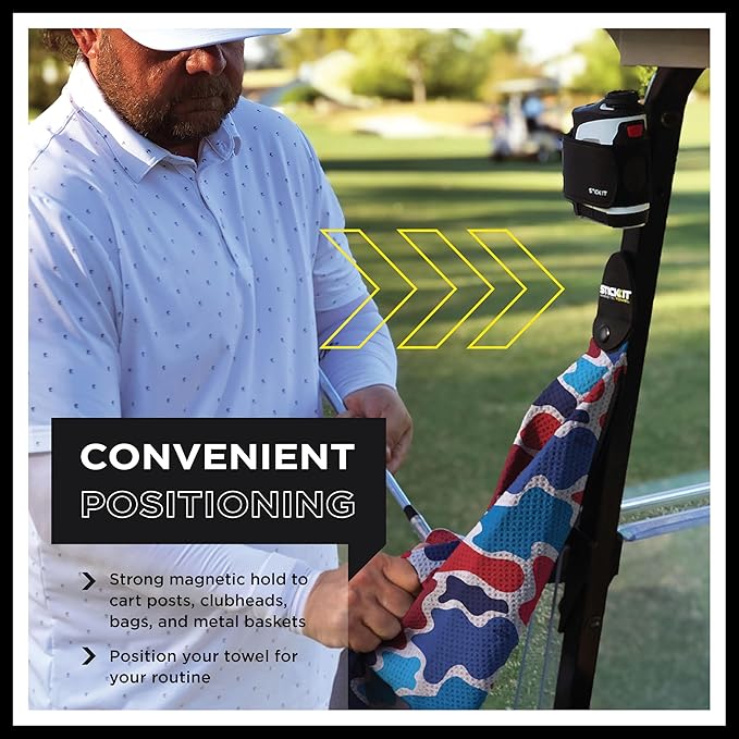 STICKIT Magnetic Golf Towel, Patriotic Camo | Top-Tier Microfiber Golf Towel with Deep Waffle Pockets | Industrial Strength Magnet for Strong Hold to Golf Carts or Clubs | Red, White and Blue Camo