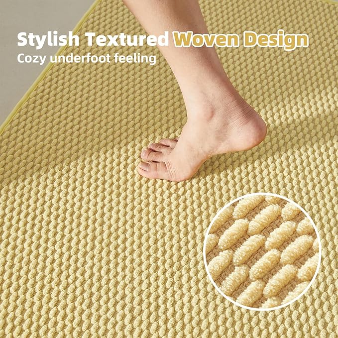 Bathroom Runner Rug, Long Bath Mat Washable Thin Quick Dry Low Pile Bathroom Runner Rugs 24 x 60 Non Slip, Yellow 24"x60"