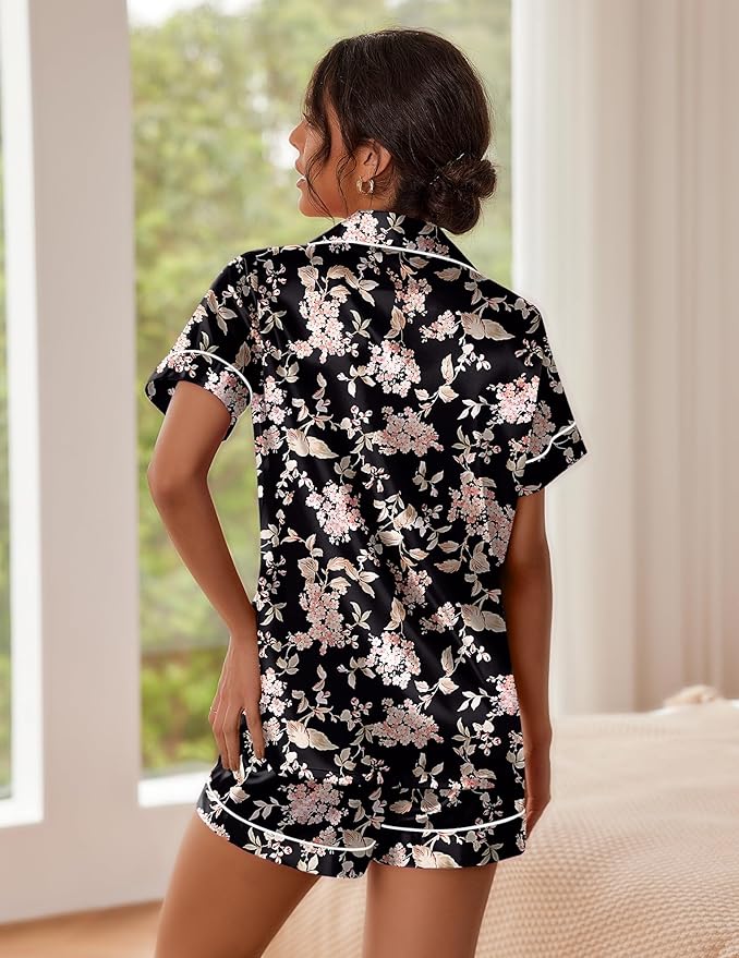 Ekouaer Pajamas for Women Set Silk Satin Pjs Shorts Sleepwear 2 Piece Loungewear S-XXL