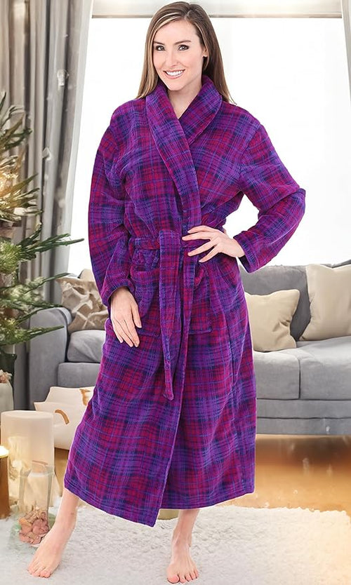 Alexander Del Rossa Plush Robe for Women, Long Fleece Winter Bath Robe, Plus Size