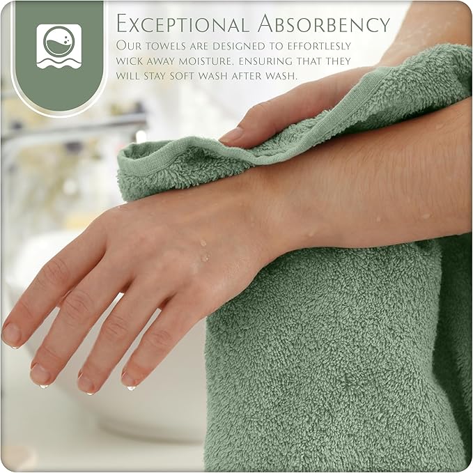 MAURA Basics Hand Towels for Bathroom with Hanging Hook Loops. Soft, Durable, Long Lasting and Absorbent Hand Towel Sets for Bathroom, American Standard Size 16"x28", Sage Green