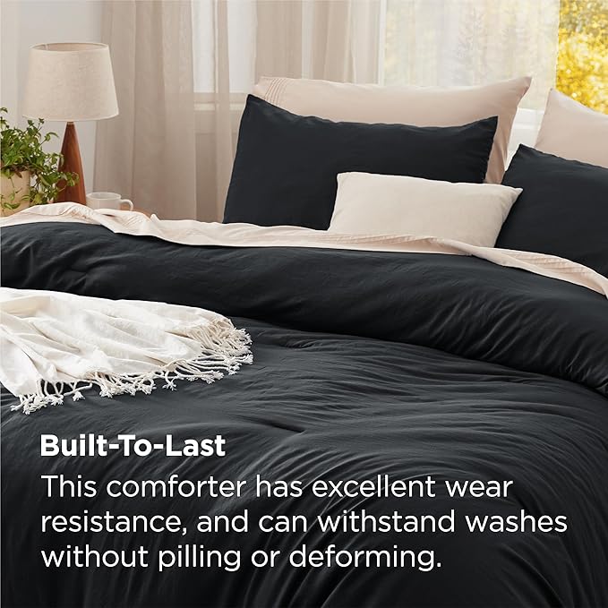 Bedsure California King Size Comforter Set, Black Soft Prewashed Bedding for All Seasons, 3 Pieces GentleSoft™ Down Alternative Bed Set, 1 Lightweight Comforter (104"x96") and 2 Pillowcases (20"x36")