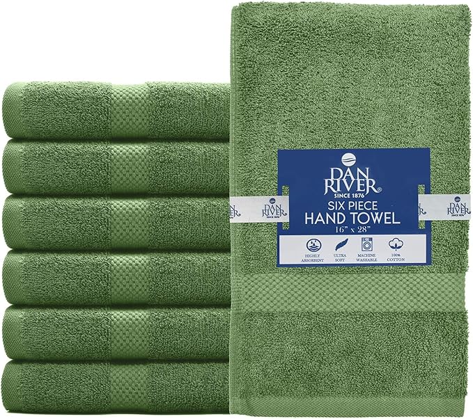 DAN RIVER Luxury Hand Towel – Soft, Absorbent, Quick-Drying, Premium Cotton Towel, Perfect for Everyday Use, 16x28 Inches - 550 GSM Sage Green