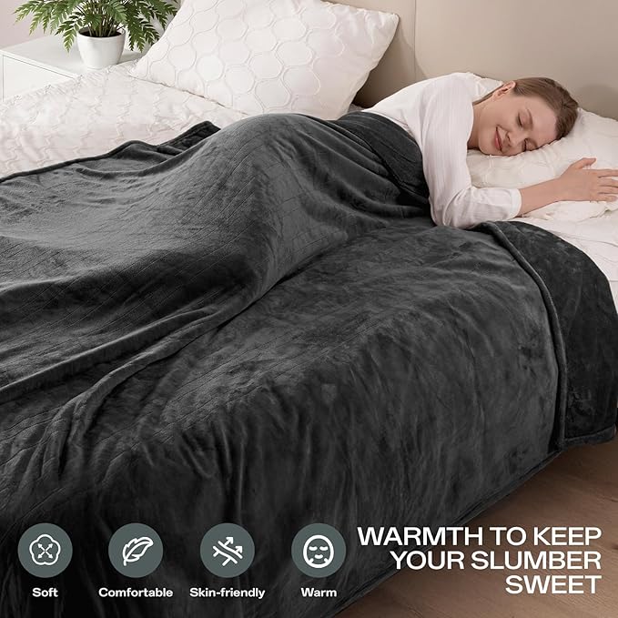Heated Blanket King Size with Dual Control, Electric Blanket Double-Layer Flannel, Heating Blanket with 8 Heating Levels & 10 Hours Auto-Off Machine Washable, ETL Certification (Dark Grey, 100" x 90")