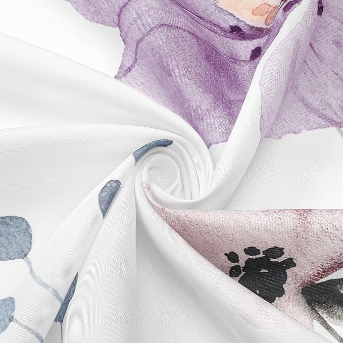 Gibelle Extra Long Shower Curtain 72 x 84, Watercolor Floral Fabric Shower Curtain, Purple Beige Flower Decorative Bathroom Shower Curtain Set with Hooks