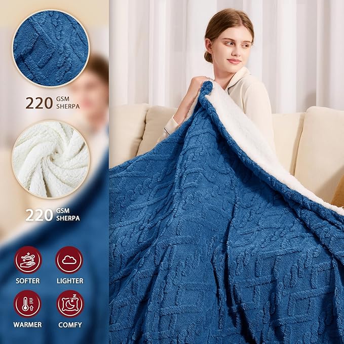 Heated Electric Blanket King Size-100"x90" Heating Blanket with 10 Heating Levels & 5 Time Settings Over-Heat Protection，Winter Warmer for Adults with ETL Certification（Blue）