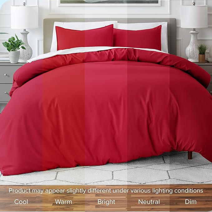 Bare Home Bedding Duvet Cover Full Size - Premium 1800 Super Soft Collection - Lightweight, Cooling Duvet Cover - Soft Breathable Bedding (Full, Red)