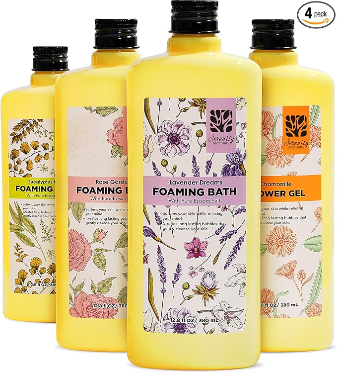 Bubble Bath for Women Adults, Scented Bubble Bath Gift Set for Women, 51.2 fl oz (Pack of 4), with Shower Gel, Ladies Foaming Bath Variety, Mother's Day Gift for Mom