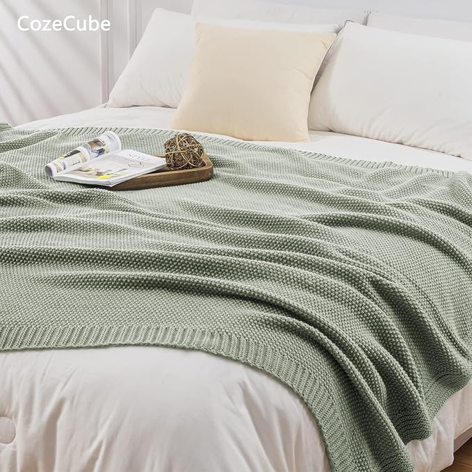 CozeCube Sage Green Throw Blanket for Couch, Soft Cozy Cable Knit Throw for Bed Sofa Living Room, Lightweight Warm Decorative Farmhouse Christmas Blanket, 50"x60", Sage Green