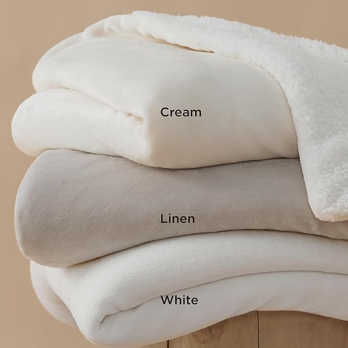 Bedsure GentleSoft Sherpa Fleece Blankets Queen Size for Bed - Thick and Warm Throw for Women and Men, Soft Fuzzy Plush Queen Blanket for Winter, Cream, 90x90 Inches