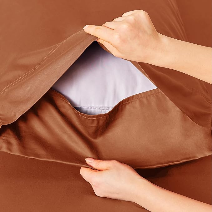 Bedsure California King Sheet Sets, Cooling Sheets, Rayon Derived from Bamboo, Breathable & Soft, Deep Pocket Up to 16 Inches, Hotel Luxury Silky Bedding for Hot Sleepers, Burnt Orange