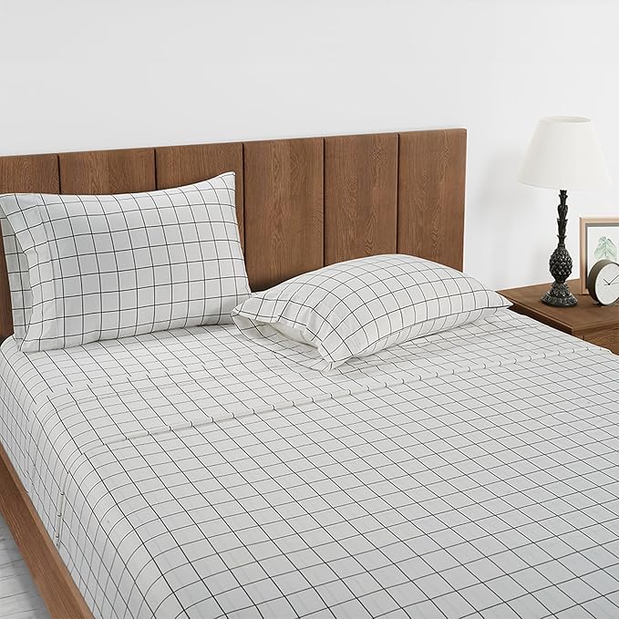 Lane Linen Split King Sheets Sets for Adjustable Bed – 450 Thread Count 100% Cotton Bedsheets, Sateen Sheets, 15” Deep Pocket Fully Elasticized Fitted Sheet, Luxury Sheet & Pillowcase Sets, Windowpane