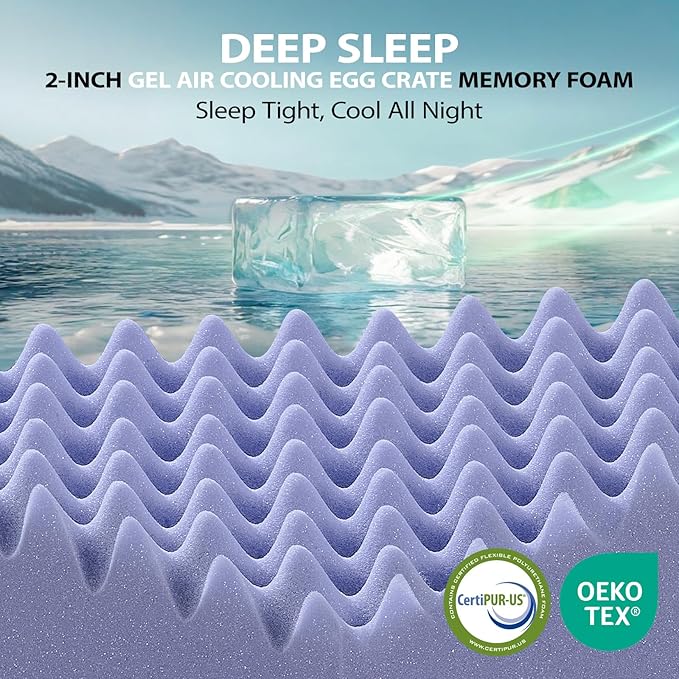 downluxe 4 Inch King Memory Foam Mattress Topper Pro Dual Layer 2 Inch Cooling Gel Egg Crate Memory Foam Plus 2 Inch Pillow Top Medium Firm with Deep Pocket