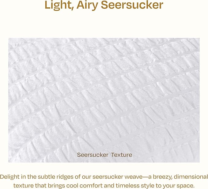 California Design Den Queen Size Duvet Cover Set, 100% Cotton 3 Pc Cover & Sham Set, Soft Textured White Seersucker Duvet Cover 92" x 90" to Fit Queen Size Duvet (Seersucker, Queen)