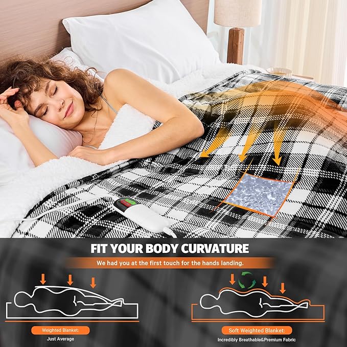 Grey Heated Weighted Blanket for Adults 20Lbs Queen Size 60"x80", 2-in-1 Electric Heating Pad Lap Heavy Blanket for 190-210lbs for Couch, 10 Level 1-8H Auto Off, Birthday Gifts for Men Dad Boyfriend