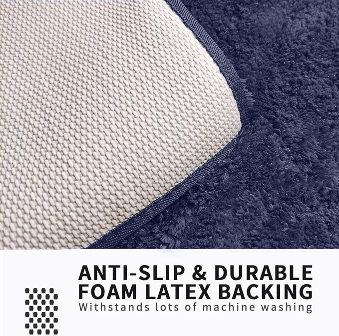 FIFU Bathroom Runner Rug 24" W x 60" L, Bath Mats for Bathroom, Bedroom & Kitchen, Non-Slip Rubber Latex Backing, Comfort & Soft Shower Bathmat & Carpet for Sink, Home & Hallways, Navy Blue