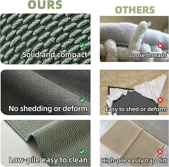Bathroom Runner Rugs, Long Bath Mat Runner Washable Thin Quick Dry Low Pile Bathroom Runner Rugs Non Slip, Sage Green 24"x70"