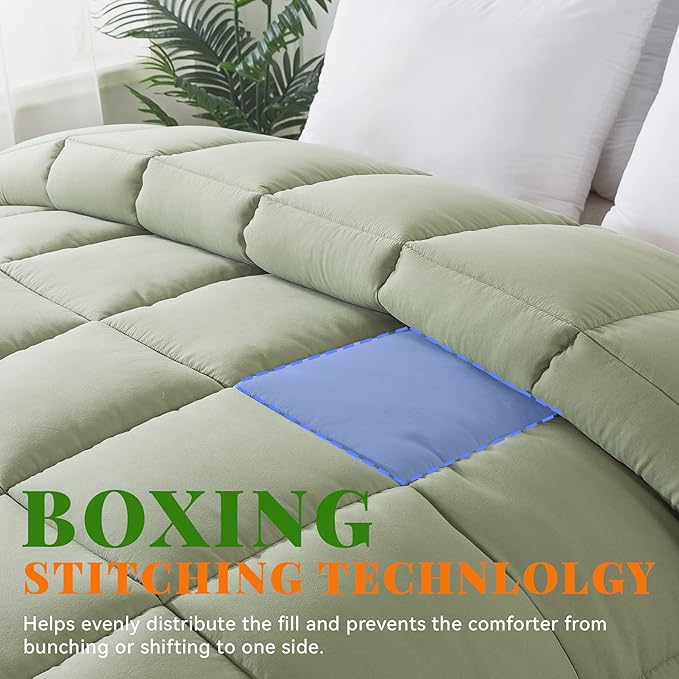 Cosybay Down Alternative Comforter (Sage Green, Queen) - All Season Soft Quilted Queen Size Bed Comforter - Duvet Insert with Corner Tabs -Winter Summer Warm Fluffy, 88x92inches