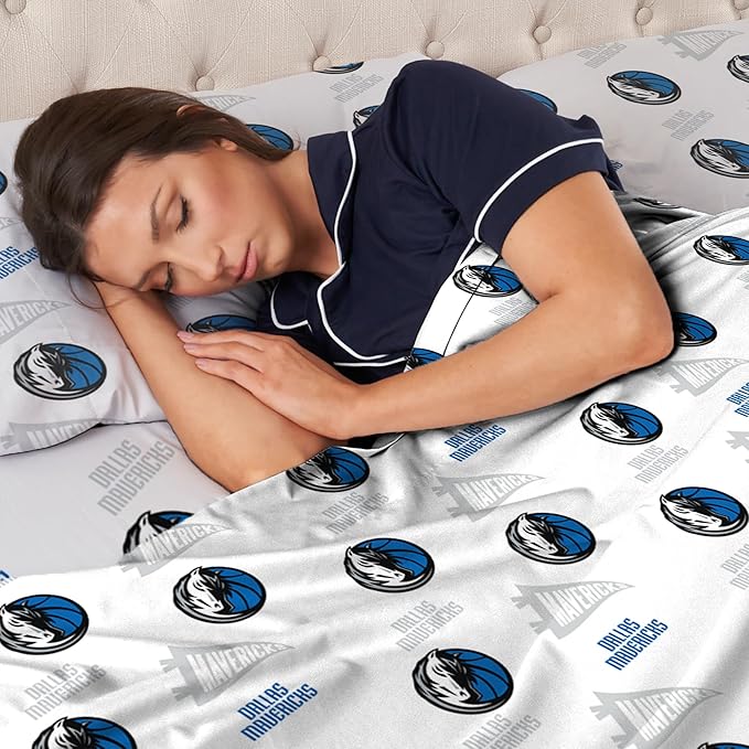 Northwest Officially Licensed Dallas Mavericks NBA Queen Size Sheet Set – Soft Team Logo Bedding for Dorms, Bedrooms, Fan Caves & Game Day Style
