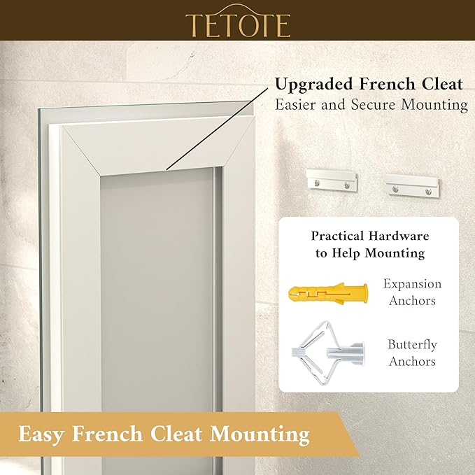TETOTE 36 x 36 Inch LED Bathroom Mirror with Frontlit and Backlit, Brighter Light up Bathroom Vanity Mirror with Lights, 3-Color Dimmable Illuminated Anti Fog Mirror Wall Mounted, Waterproof