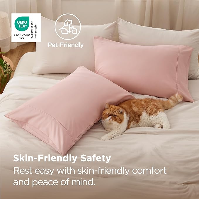 Bedsure Pillow Cases Standard Size Set of 2 - Pale Blush Brushed Microfiber Pillowcases, Super Soft and Cozy Pillow Case Covers with Envelope Closure, Wrinkle, Fade and Stain Resistant, 20x26 Inches