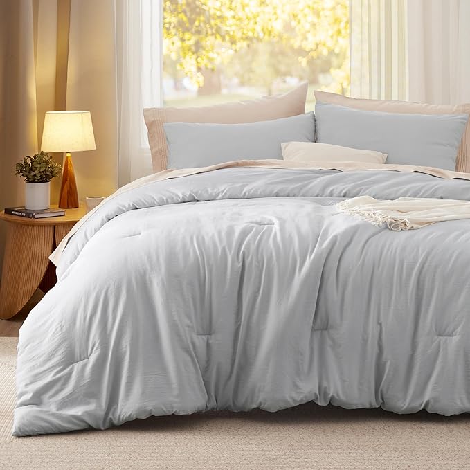 Bedsure King Size Comforter Set, Light Grey Soft Prewashed Bedding for All Seasons, 3 Pieces GentleSoft™ Warm Down Alternative Bed Set, 1 Lightweight Comforter (104"x90") and 2 Pillowcases (20"x36")