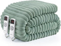 Hansleep Heated Blanket King Size Electric Throw Dual Control, Heating Blanket with 9 Heating Levels and 10-Hour Timer Auto Shut Off, Washable Soft Warm Winter Blanket, 90 x 100 Inches, Green