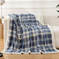PU MEI Sherpa Blanket Twin Plaid Thick Bed Blanket, 60”*80” Super Soft Flannel Fuzzy Fleece Reversible Velvet Plush Warm Blanket for Couch (Blue White Check)