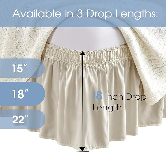 FreshCulture Queen Bed Skirt, Elastic Wrap Around Bed Skirt Queen Size, Bed Skirts for Adjustable Bed, Easy Fit with 18 Inch Drop Length, Hotel Quality Dust Ruffle for Queen Bed (Cream)