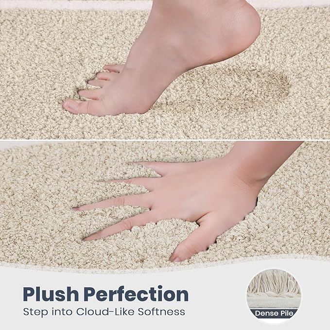 PURRUGS Bathroom Rug Non-Slip Machine Washable 24" x 60", Super Absorbent and Quick Dry Shaggy Microfiber Bath Mat, Extra Soft and Plush Bath Rug for Bathtub, Shower and Sink, Beige