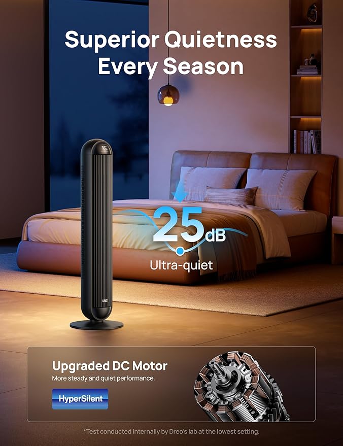 Dreo Tower Fan and Heater Combo, 29.2ft/s Standing Fans for Bedroom, 17 Levels, 6 Modes, 120° Oscillation, 42 Inch, 12H Timer, 25dB Quiet, with Remote, for Office, Large Room, Black