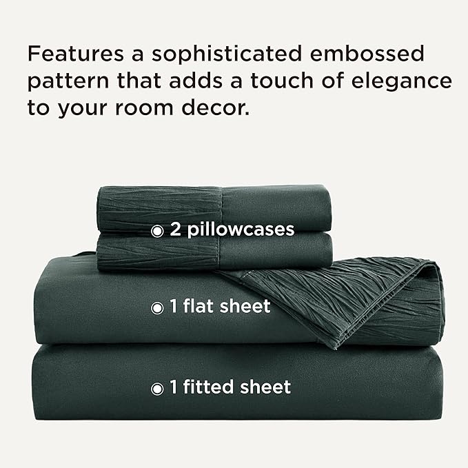 Bedsure King Size Sheets Set - 4 Pieces Soft King Sheets - Breathable & Cooling - Hotel Luxury - Easy Care Polyester Microfiber Bedding for Women, Men, Forest Green