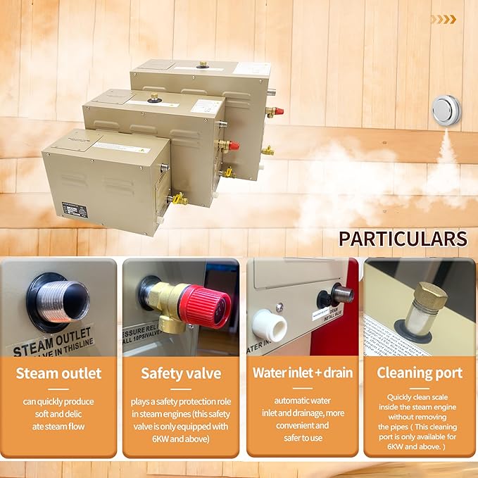 Steam shower generator,18kw Household-Commercial,Steam shower generator kit,with self-draining system,Temperature adjustable 95-131°F,Applicable space 560～735ft3