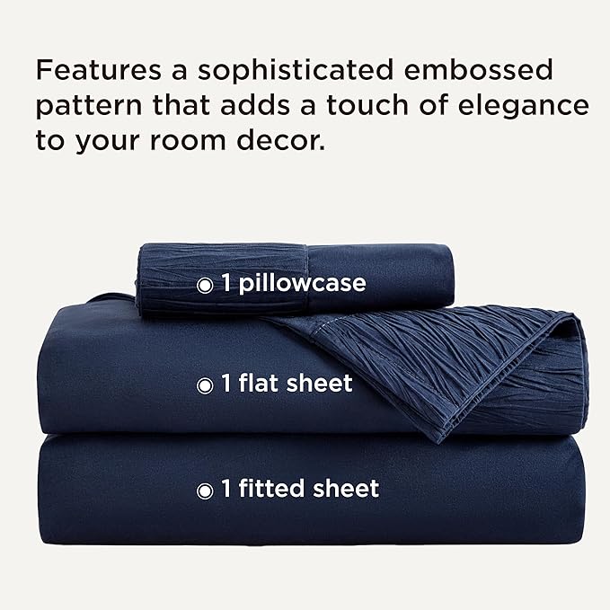 Bedsure Twin Sheets Set - 3 Pieces Soft Twin Bed Sheets - Breathable & Cooling - Hotel Luxury - Easy Care Polyester Microfiber Bedding for Women, Men, Navy