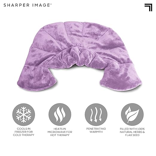 Sharper Image Heated Neck & Shoulder Wrap - Microwavable Warm & Cooling Plush Pad, Scented Aromatherapy (100% Natural Lavender & Herb Spa Blend), Pain Tension Headache Relief Therapy, Gift for Women